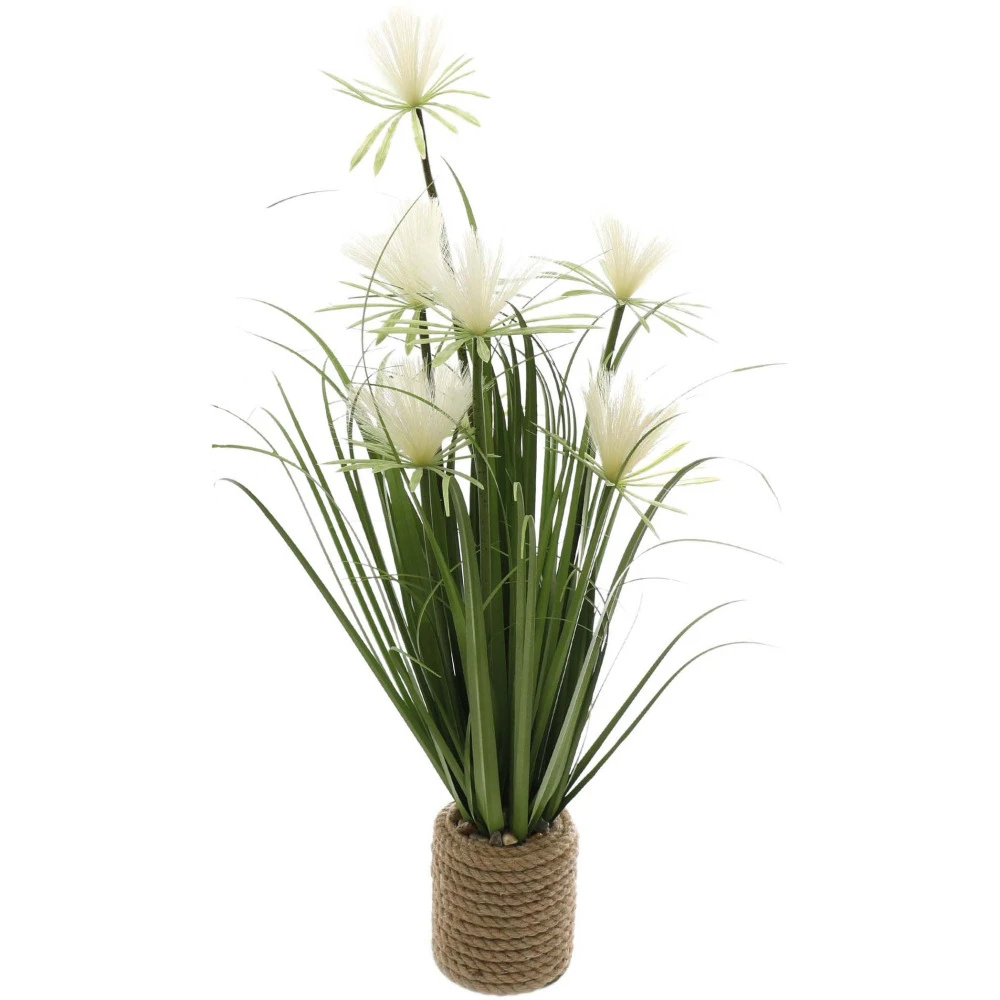 Plante Artificielle Avec Fleurs Blanches Avec Pot En Jute – Image 2